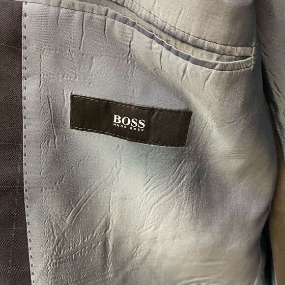 HUGO BOSS Navy BlueLight Blue Windowpane Pure Wool Suit Men’s Sz 44 L - Picture 7 of 12